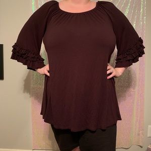 Paisley Grace 3X Purple Blouse with Ruffle Sleeves